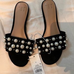 Black and pearl sandals—brand new